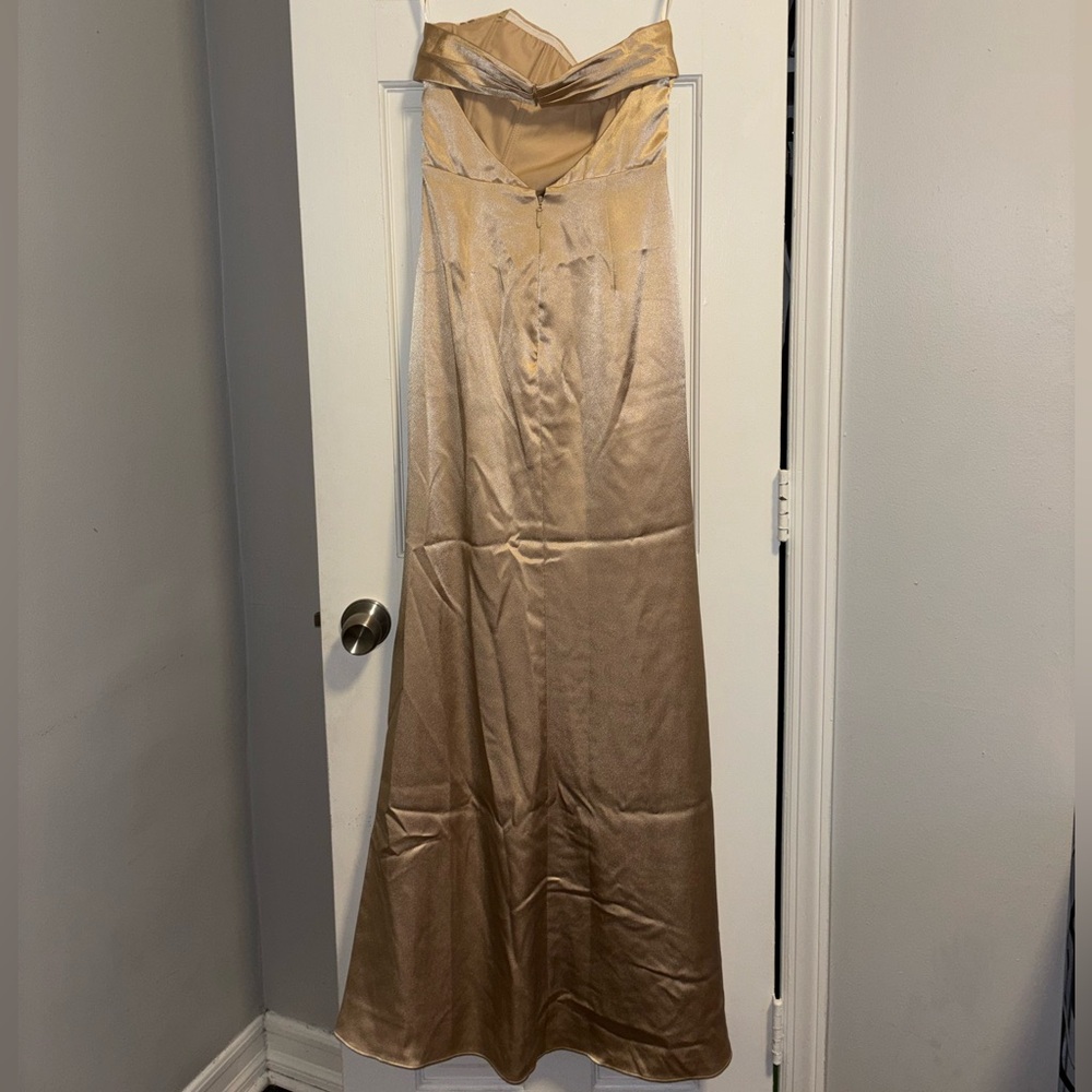 Azazie Leonis Gold Satin Dress - Picture 4 of 6